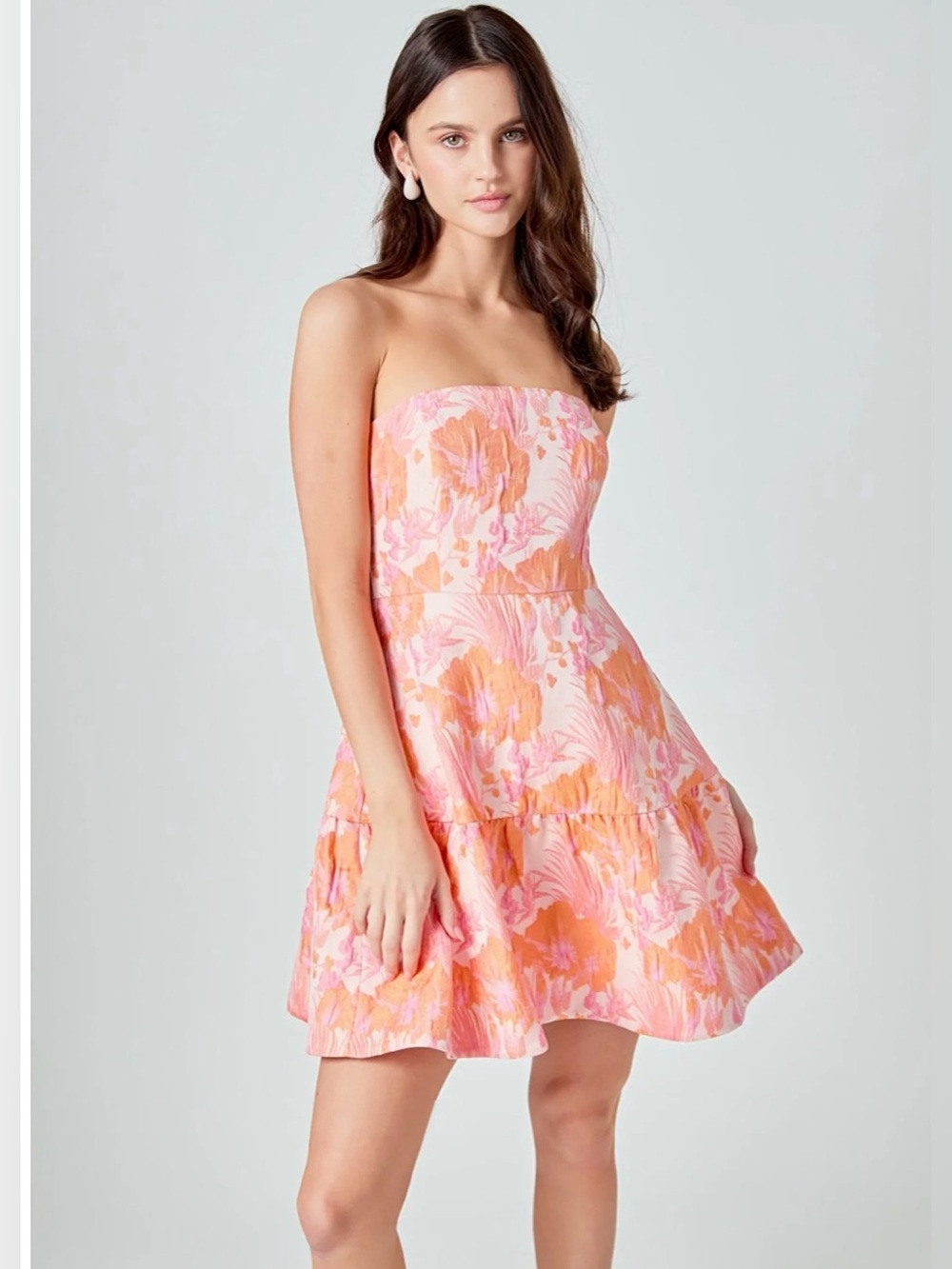ENDLESS ROSE LINDSEY FLORAL JACQUARD STRAPLESS BLOUSON MINI DRESS SIZE XS